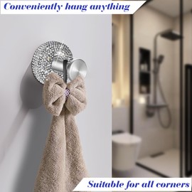 GUFONKOD Bling Hooks for Shower, Bathroom, Kitchen, Glass Door, Mirror, Tile – Loofah, Towel, Coat, Bath Robe for Hanging up to 15 lbs – Polished Matte Chrome, Glitter Rhinstones (Silver-2 Pack)
