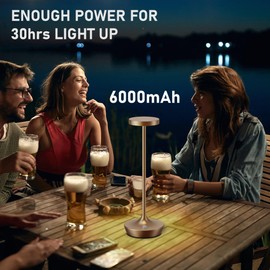 Willdoak Cordless Table Lamp Rechargeable - 6000mAh LED Battery Operated Table Light - Portable Touch Dimmable Outdoor Waterproof Table Lamps for Patio Restaurant Dining (2 Bronze)