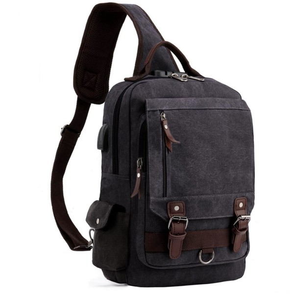 Leaper Men Canvas Messenger Bag Anti-Theft Crossbody Bags Unisex Sling Bag with USB, Lock Black, XXL