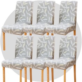 TOMMO Dining Room Chair Covers Set of 6, Stretch Removable Washable Spandex Dining Chair Slipcovers Protectors, Kitchen Chair Covers for Dining Room Party Hotel Ceremony Banquet(Summer bamboo leaves)