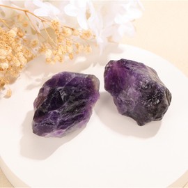 CrystalTears Amethyst Crystal Stone, Large 4.5-5.5cm Raw Purple Amethyst Rock Quartz Crystals for Peace, Anxiety Stress Relief, Rough Healing Stone for Reiki, Meditation, Decor,Crystal Gifts-2pcs