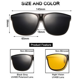 Long Keeper Polarised Clip on Sunglasses - Sunglasses Clip on Glasses for Men Women, Large Frame Clip-on flip up Sunglasses for Driving Fishing Outdoor
