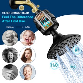 Cobbe Filtered Shower Head Combo, Detachable Rain Shower Head with 20 Stage High Pressure Shower Head Filter for Hard Water - Remove Chlorine and Harmful Substances, Black