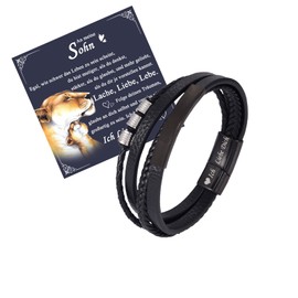 Juozyve Men's / Dad Bracelet, Gift for Husband, Son, Dad, 21.5 cm Length, Leather Bracelets, Black Leather Bracelet with Engraving, Gifts I Love You, Men's Bracelets