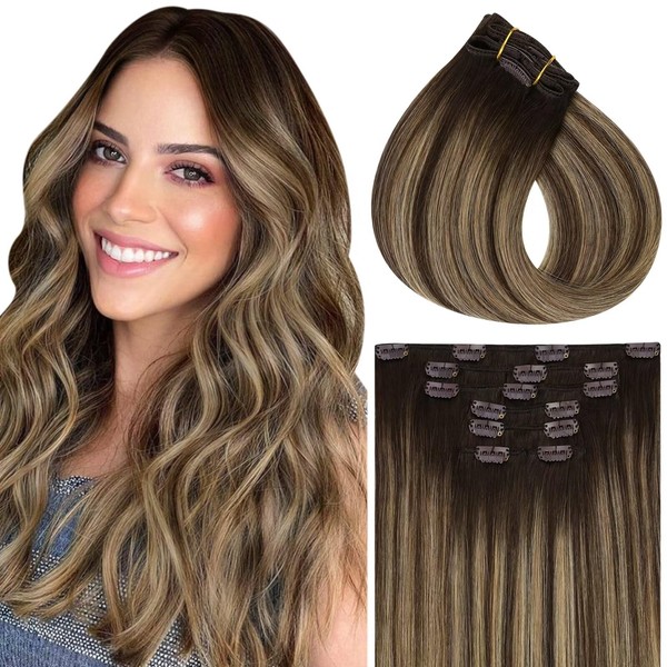Vivien Clip-In Real Hair Extensions, Balayage, Ombre, Dark Brown with
