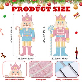 Pinkunn 2 Pcs Metal Christmas Nutcracker Yard Sign 3D Christmas Nutcracker Decorations Xmas Outdoor Yard Soldier for Xmas Outdoor Garden Lawn Party Decor (Pink, Blue,Pastel)