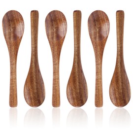 6pcs Small Wooden Spoons Set, 5.12in Mini Wood Teaspoons for Honey Coffee Tea Sugar Desserts Soup Little Smooth Kitchen Utensils Table Spoons for Eating Cooking Serving Stirring Daily Use