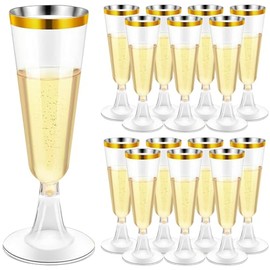 WZHHDM Plastic Champagne Glasses with Rose Gold Rim, Pack of 30, 150 ml Champagne Glasses, Plastic, Suitable for Catering Events, Parties, Everyday Use and Many Other Scenarios.
