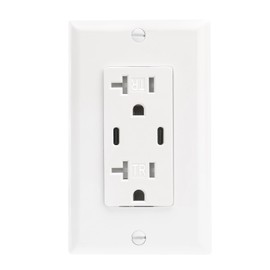 Baomain USB Outlet, Type C USB Wall Charger Outlet, Tamper Resistant Outlet, 4.8A 5VDC, 20A 120VAC, ETL Listed, with Wall Plate, White 20 Amp (1pcs)