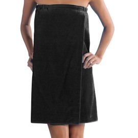 BY LORA Luxurious 100% Terry Cotton Spa Wrap Cover Up Towel for Women Solid Black Color - One Size