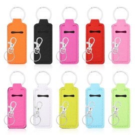 InnoHHustle 10 Pcs Lip Balm Keychain, 10 Colors Chapstick Holder and Lip Gloss Cap Keychain with Key Ring Colorful Portable Balm Holder for Women and Girls Lipstick Chapstick