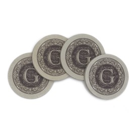 Thirstystone Monogram Coasters, All Natural Stone with Non-Slip Cork Backing, Drink Absorbent & Protects Table, Great for Gifts, Letter G (Set of 4)