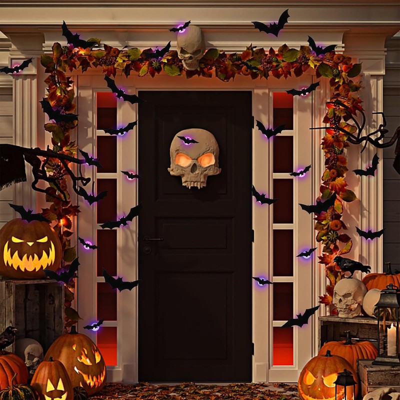 Halloween decoracion, 24 Pcs Murcielagos Halloween 3D, Murcielagos Decoracion de