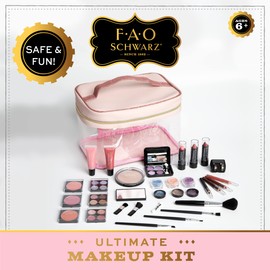FAO Schwarz Ultimate Makeup Artist Set for Girls, Washable Pretend Play Beauty Kit with Soft Cosmetic Case, Toy Gifts for Ages 6 7 8 9 10