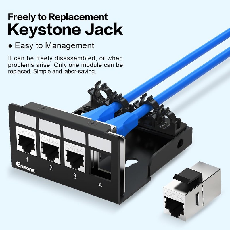 Enmane 4 Port Patch Panel CAT6A Keystone Patch Panel Shielded