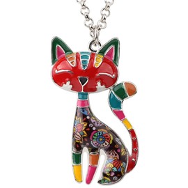 BONSNY Statement Enamel Alloy Chain Cat Necklaces Pendant Original Design For Women Girls (Multicolor)