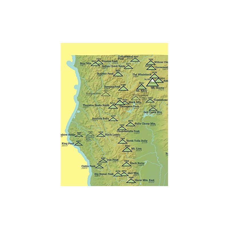 California 2000' Prominence Peaks Map Checklist 18x24 Poster (Green &