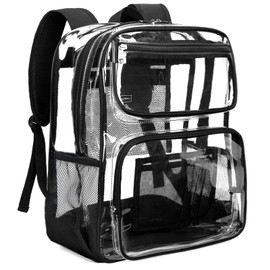 Vorspack Clear Backpack Heavy Duty - Large See Through Bookbag for Girls Boys, Transparent Backpacks for School, College, Work, Travel - Black