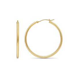 14k Yellow Gold Classic Shiny Polished Round Hoop Earrings, 2mm tube (30mm (1.2 inch))…