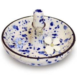 LZBALUYO Wedding Ring Holder for Jewelry, Ceramic Ring Stand With Jewelry Plate, Blue Dots Jewelry Holder for Rings Earrings Necklace Organizer, Gift For Mom - Bridesmaid Gift - Engagement Ring Dish