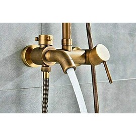 Antique Shower System with Flat Pivoting Shower Head and Swivelling Shower Arm for Wall Mounting Bathroom Shower Fitting Including 150 cm Shower Hose Made of Rustproof Stainless Steel Colour: Antique