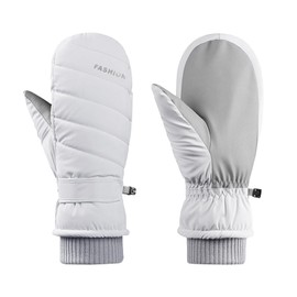 Feelorna Women Ski Gloves, Waterproof Touchscreen Ski Mittens Soft Winter Thermal Gloves with Plush Windproof Anti-slip Snowboard Gloves for Skiing Running Hiking Outdoor Sports (White, One Size)