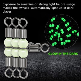 Goture Fishing Swivels,3 Way Swivels Fishing Tackle,T Shape Cross Line Rolling Swivels with Luminous Beads Saltwater Freshwater,Three Way Fishing Swivels Barrel Swivels for Catfish Rig(7 * 8,30pcs)