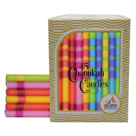 Dripless Chanukah Candles Standard Size - Two Tone Multi Colored Hanukkah Candles Fits Most Menorahs - Premium Quality Wax - 45 Count for All 8 Nights of Hanukkah - by Ner Mitzvah