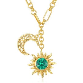 JIYVY32 Emerald Necklace May Birthstone Sun Moon Necklace for Women