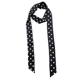 2m Super Long Women's Skinny Scarf Satin Slim Ribbon Thin Fashion Faux Silk Ladies Scarves (Black Base White Polka Dot Print)