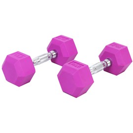 Fitvids Colored Rubber Encased Hex Dumbbell, 10LB Pair