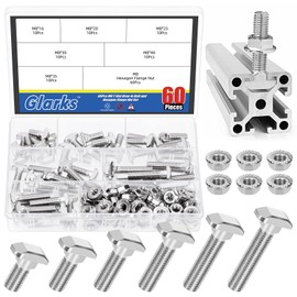 Glarks 120pcs M8 T Slot Drop-in Bolt with Hexagon Flange Nut Set, 16/20/25/30/35/40MM Hammer Head T-Bolt, T Shape Stud Sliding Screw Assortment Kit