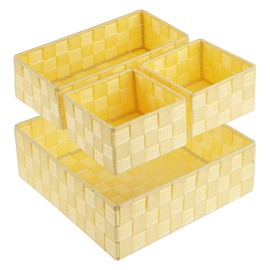 Posprica Woven Storage Baskets for Organizing, Small Black Baskets Cube Bin Container Tote Organizer Divider for Drawer, Closet, Shelf, Dresser, Set of 4(Yellow)