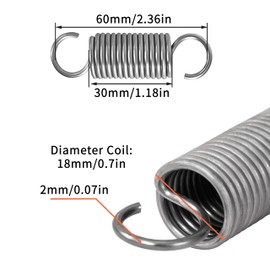 GUNGY Tension Springs with Hooks Stainless Steel Tension Spring 60 mm Outer Diameter 18 mm Wire Diameter 2 mm Maximum Tensile Force 8.3 kg 2 x 18 x 60 mm Pack of