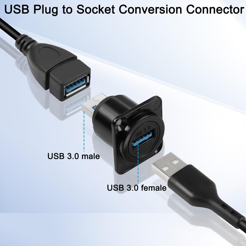 QIANRENON USB 3.0 Male to Female Panel Mount Adapter 5Gbps