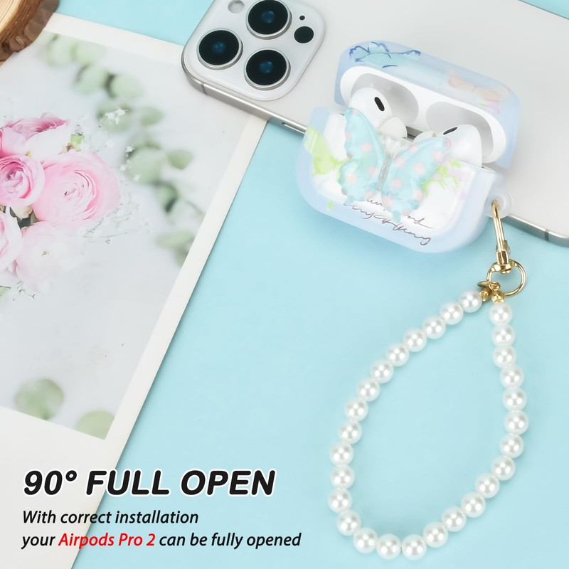 DiyGody for Airpods Pro 2 Case (2022) with Pearl Keychain,