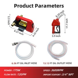 EBUY 12V Fuel Transfer Pump, 12GPM Diesel Transfer Pump Kit, Self Priming DC Electric Fuel Transfer Pump With Nozzle Hose, Suitable For Diesel, Kerosene, Transformer Oil