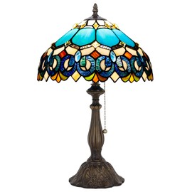 ZJART Tiffany Table Lamp Stained Glass Lamp 12X12X19 Inch Antique Reading Light (Blue Jewelry Baroque)
