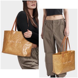 Lushandy Tote Bag for Women Thick PVC Tote Bags with Shouler Strap Large Plastic Carry All Bag Designer Hobo Handbag for Work