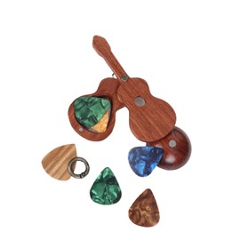 CustomGuitarPlectrumwithBox HomeWoodenDecorativeOrnamentGuitarMusicGiftCarMiniPendantGuitarAccessories Musician'sGuitarPlectrumGiftChristmasUniqueGift (Wood color (flower pear tree))