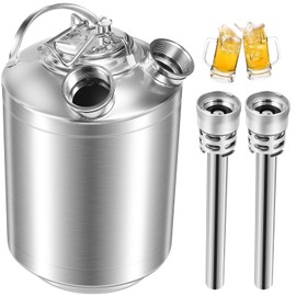 Dbgogo 2.5 Gallon Cleaning Keg Beer Line Cleaner Keg, 304 Stainless Steel Kegerator Line Cleaning Kit with 2 D Coupler Beer Line Cleaning Kit with Ergonomic Carry Handle Pressure Release Valve Lid