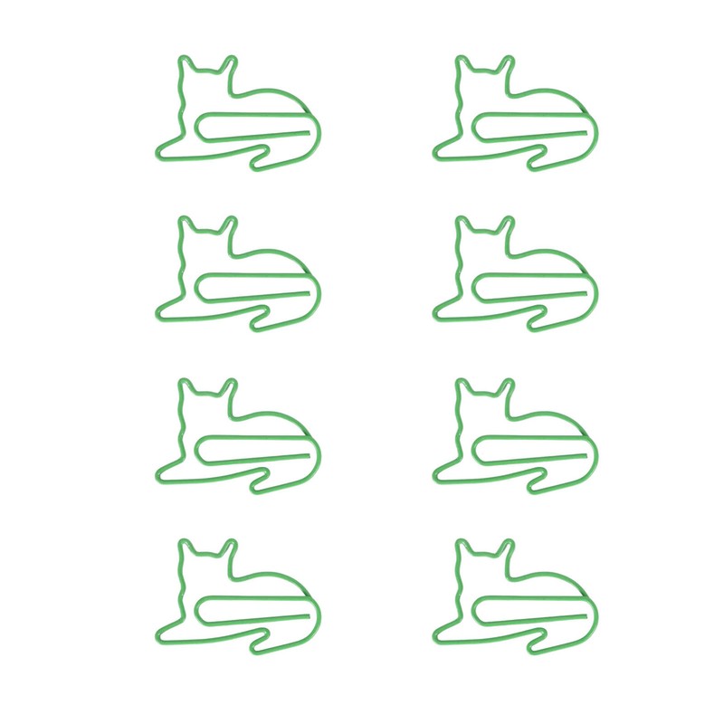 100 Pcs Green Cute Paper Clips Cat Shaped Fun Bookmark