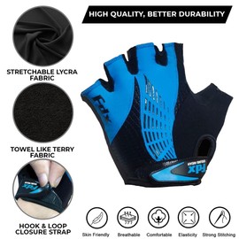 FDX Half Finger Cycling Gloves - Breathable, Gel Padded Protection, Anti-Slip - Fingerless Shock-absorbing Mitts for Mountain Bike, Road Bicycle, MTB, Riding, Men and Women (Vertex, Blue-L)