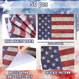 Whaline 50Pcs Patriotic Paper Placemats Retro Vintage Independence Day Disposable Place Mats 4th of July Memorial Day Rectangle American Flag Paper Table Mats for Home Kitchen Holiday Table Top Decor