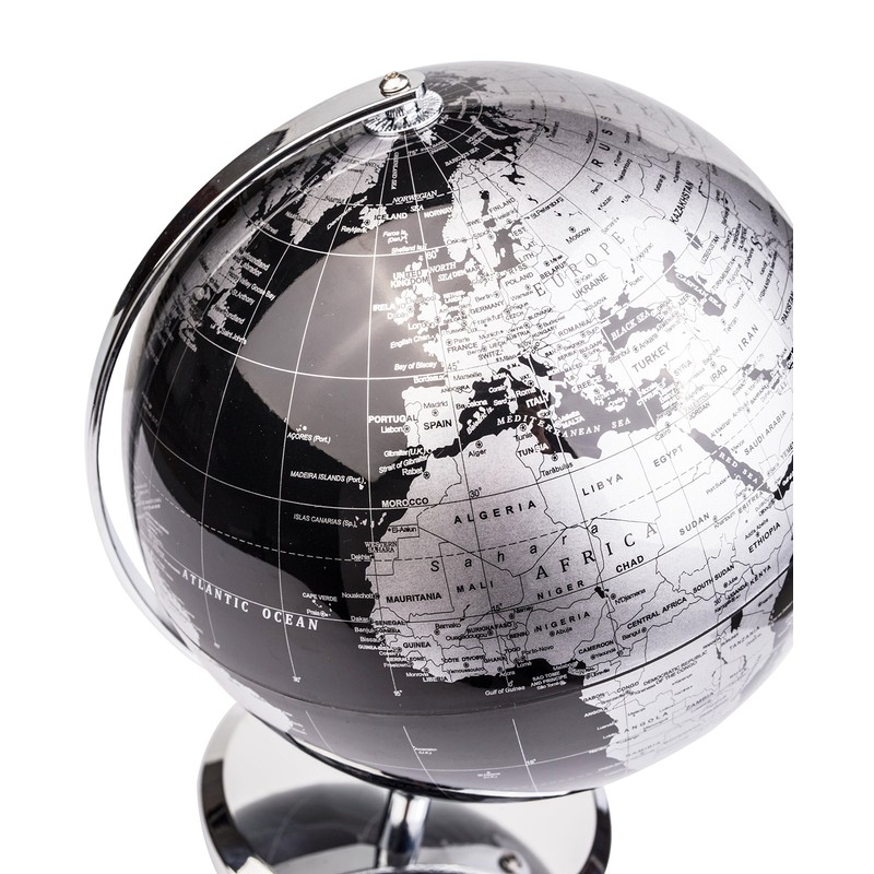 Exerz 8" World Globe Black - Stainless Steel Arc and