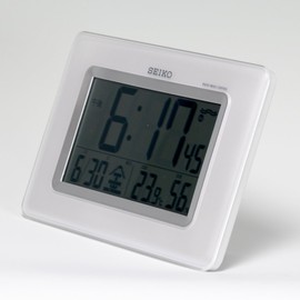 Seiko SQ424W Clock, Wall Clock, Multipurpose, Radio Control, Digital Calendar, Temperature and Humidity Display, White Pearl