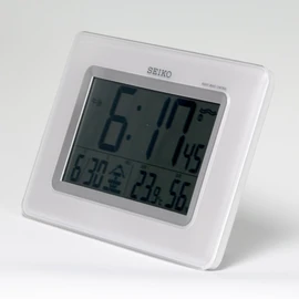 Seiko SQ424W Clock, Wall Clock, Multipurpose, Radio Control, Digital Calendar, Temperature and Humidity Display, White Pearl