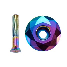 NICOLIE MTB Bicycle Headset Top Cap Oil Slick Aluminium Mountian Bike Stem Top Cap Ultralight 28.6 mm 1 1/8 Inch Stem Top Caps BMX Bowl Covers - Rainbow