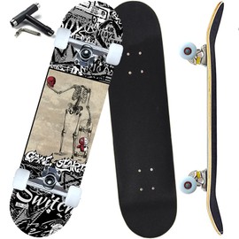 ANYFUN Pro Complete Skateboards for Beginners Girls Boys Kids Youths Teens Adults 31"x8" Skate Boards 7 Layers Canadian Maple Double Kick Deck Concave Longboard (Terror)