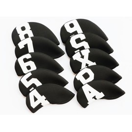 TSUCIA Golf Iron Covers with Color Count Headcovers Set of 10 (Black Base, White Count, Red Frame)
